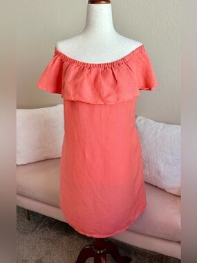 TOMMY BAHAMA Dress St. Lucia Off The Shoulder Ruffle Orange Linen Womens S Beach